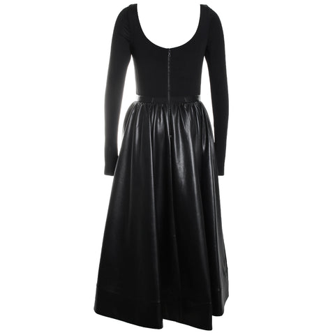 Chara Vegan Leather Long Sleeve Scoopneck Midi Dress