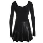 Chara Vegan Leather Long Sleeve Scoopneck Pleated Mini Dress