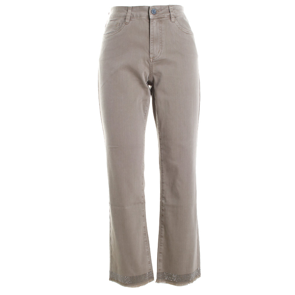 Denim Straight Pants With Frayed Hem