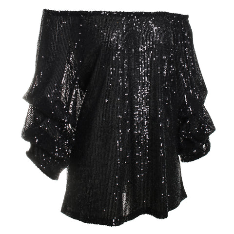 Sequin Off Shoulder Puff Sleeve Top