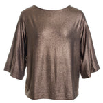 Soft Touch Metallic Elbow Sleeve V-Back Boatneck