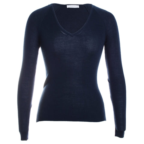 Wool Silk Micro Rib L/S V-Neck