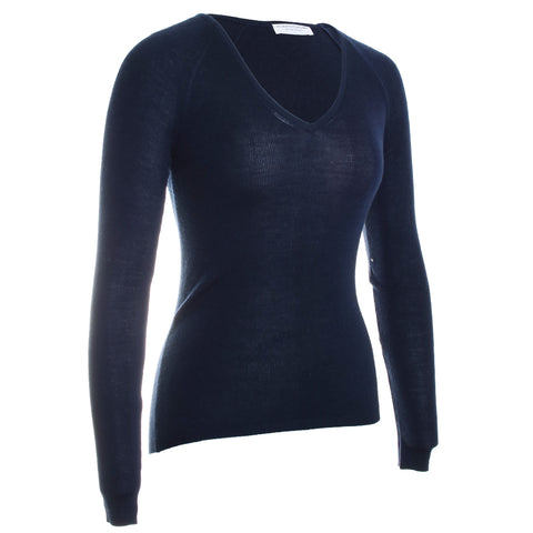 Wool Silk Micro Rib L/S V-Neck