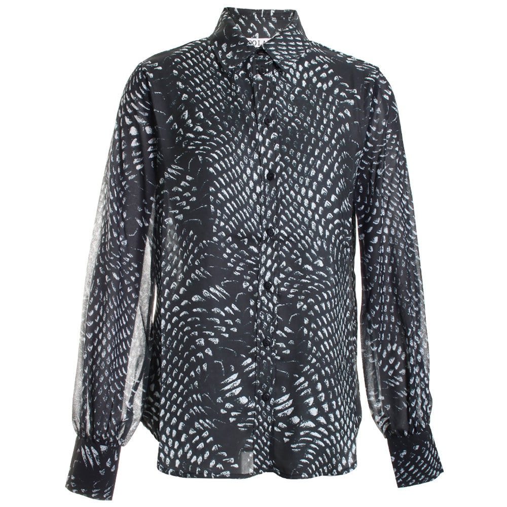 Anaconda Print Button Down Shirt w/ Chiffon Sleeves