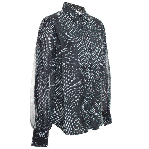 Anaconda Print Button Down Shirt w/ Chiffon Sleeves