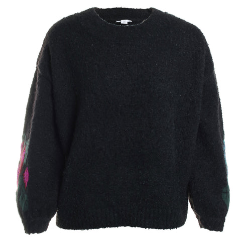 Drop Shoulder Crewneck Sweater w/ Embroidered Sleeve